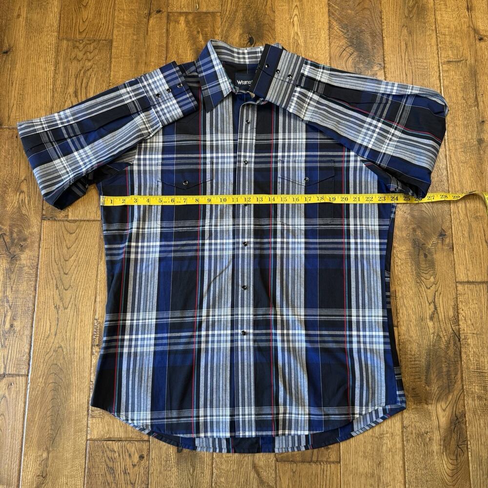 Wrangler Men Blue Black Plaid Pearl Snap Long Sleeve Button Up Western Shirt L - Picture 4 of 5